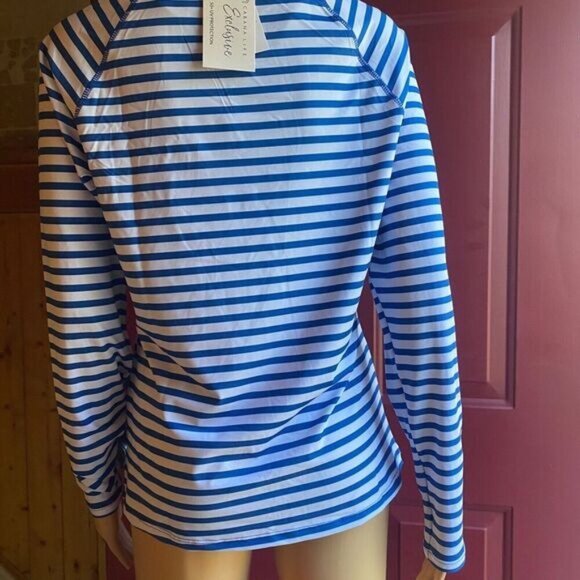 Cabana Life Women’s Striped UPF 50+ Long Sleeve Shirt swim pool sports Large New - Picture 16 of 16